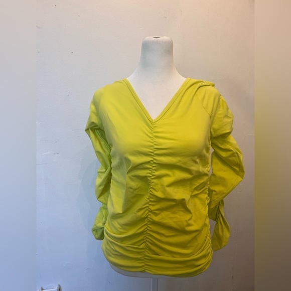 Helmut Lang Ruched Long Sleeve Neon Yellow Small - Picture 2 of 3
